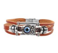 CIMAXIC Cowhide Multi-Layer Braided Owl Bracelet Blue Eye Charm, Trendy Men’S Stackable Wristband Suitable for Casual and Outdoor Wear