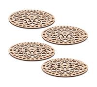 CIMAXIC Crochet Basket Base Natural Wooden Texture with Unique Hollow Carved Design 4pcs Round Wood Bottom for Crochet Bags for Home Décor and Weaving Basket Making Supplies