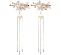 CIMAXIC Elegant Pink Alloy Pearl Hair Clips with Creative Antique Side Clip Tassel Design for Weddings and Parties, Vintage Oriental Charm Hair Accessories for Women and Ladies