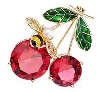 CIMAXIC Glossy Cherry Brooch Pin with Bee Design Wear-resistant Clothing Lapel Accessory for Women Fashionable Party and Daily Outfit Decoration Unique Birthday and Valentine