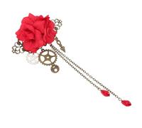 CIMAXIC Goth Hair Clips Featuring a Unique Steampunk Rose Design with Mechanical Gear Elements, Red Polyester and Alloy Flower Hair Accessory for Gothic Lolita Accessories, for Party