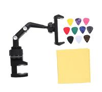 CIMAXIC Guitar Phone Stand Adjustable Mount Black and Gray Microphone and Music Score Holder for Musicians Compatible Live Broadcasts and Instruments Includes Cleaning Cloth