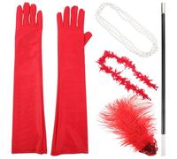 CIMAXIC Halloween Costume Accessories Five-pieces Set Including Red Cloth Gloves Pearl Necklace and Headband Easy to Wear and Disassemble for Halloween and Stage Shows