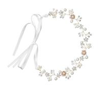 CIMAXIC Headband Headwear Rhinestones Elegant with Bridal Imitation Pearls, Adjustable Ribbon Design Flower Accessory Classic White Alloy Hair for Weddings and Informal Receptions