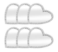 CIMAXIC Heart Shaped Mirror Phone Case Stickers 6PCS Portable Makeup Accessory with Rhinestones for DIY Travel Decoration Silver Metal Glass