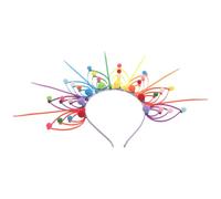 CIMAXIC Lightweight Rainbow Pom Pom Headband with Secure Fit, Vibrant Carnival and Pride Parade Hair Accessory for Women, Featuring Layered Curved Wire Loops and Colourful Crown-like