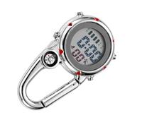 CIMAXIC Multifunctional Carabiner Watch Clip with Luminous Quartz Movement for Outdoor Activities and Paramedics Stainless Steel Red Climbing Pocket Watch with Date Alarm and Dark Display
