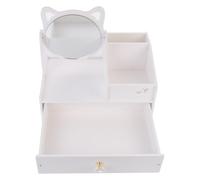 CIMAXIC Multifunctional Cosmetic Storage Box with Drawer round Mirror, Dustproof Sundries Organizer for Makeup, Skincare, Jewelry on Desktop, Women’s Makeup Case