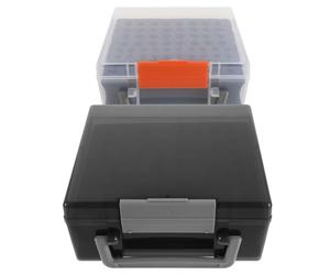 CIMAXIC Plastic Battery Organizer Storage Case for Aaa and Alkaline Batteries, 2pcs Set with Categorized Compartments, Secure Latch Closure, and Sturdy Handle, for Home and Property