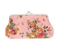 CIMAXIC Retro Pink Canvas Long Wallet Pencil Case with Rose Embroidery, Floral Clasp Closure Purse for Women, Classic Buckle Clutch Coin Organizer for Travel and Daily Use