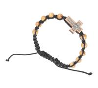 CIMAXIC Rosary Bracelet Wooden Prayer Bead String Bracelet Simple Elegant Alloy Wood Lightweight Comfortable Unisex Personal Wear with Cross Charm