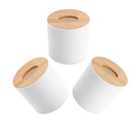 CIMAXIC tissue cube box toilet paper holder stand round wooden tissue storage box for kitchen and living room 3Pcs Set