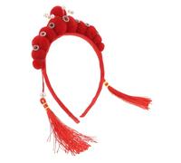 CIMAXIC Traditional Chinese Design Women Headband Tassel Embellished Pompom for Stage Performance New Year Headdress Chinese Style Hair Band with Red Water Diamond Pearl Accessory