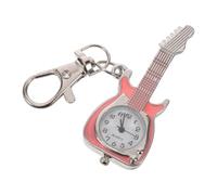 CIMAXIC Vintage Guitar Shaped Watch Keychain - Quartz Pocket Watch with Key Chain - Retro Musical Keyring Clip On Pendant for Men Women Valentine's Day Pink