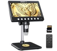 CIMELR Microscope, 7-inch Digital, 50X-1200X Resolution, USB, 8 LED Lights, Black