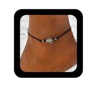 Cimenexe Anklet Turtle Sea Bohemian Bracelet Black Braided Rope Turtle Anklet Metal Silver Chain Anklet Adjustable Wax Cord Anklet Summer Beach Foot, Zinc, No Gemstone