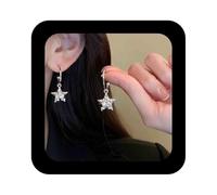 Cimenexe Bohemian Crystal Star Dangle Earrings Sparkling CZ Stars Drop Earring Minimalist Stars C Hoop Earring Silver Rhinestone Star Circle Hoop Earrings Jewellery for Women