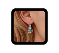 Cimenexe Bohemian Turquoise Dangle Earrings Silver Natural Stone Dangle Earrings Vintage Drop Earrings Retro Hollow Flower Earrings Jewelry for Women and Girls Gifts