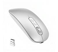 cimetech Wireless Bluetooth Mouse (BT5.1 + 2.4G), Type-C Rechargeable Silent Mouse, Ultra-Slim Ergonomic Portable Mice for Business Travel & Library, Compatible with MacBook/iPad/Windows PC - Silver