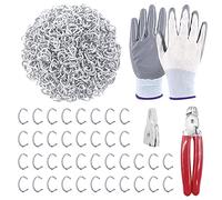 Cimeton 1002Pcs 3/8" Galvanized Hog Rings Assortment Kit Including 1000Pcs Hog Rings, 1Pc Straight Hog Ring Pliers and 1Pair Protective Gloves Professional Upholstery Hog Rings Installation Kit