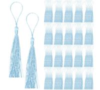 Cimeton 100PCS Sky Blue 13cm/5 Inch Silky Handmade Soft Craft Mini Tassels with Loops Silky Tassel Bookmark Tassels for Bookmark Jewelry Making