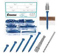 Cimeton 102PCS 5 Sizes 1/4” Blue Slotted Hex Washer Head Concrete Screws Anchor Self Tapping Cement Screws with Drill Bit Assortment Kit for Anchoring to Masonry Block Brick