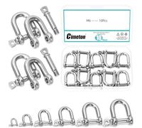 Cimeton 10PCS 1/4" Shackle Screw Pin Anchor 304 Stainless Steel D Shape Shackle D-Type Shackles Heavy Duty D Shape Shackle for Heavy Duty Construction