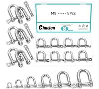 Cimeton 10PCS 5/16" Shackle Screw Pin Anchor 304 Stainless Steel D Shape Shackle D-Type Shackles Heavy Duty D Shape Shackle for Heavy Duty Construction