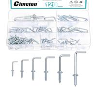 Cimeton 120PCS 6 Sizes Blue White Zinc Metal Screw-in Square Bend Hooks Kit Square Bend Hooks Self-Tapping Screws Hooks Right Angle Metal Screw Hooks L Shaped Screw in Hooks for Hanging