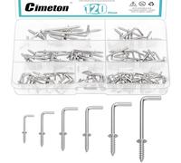 Cimeton 120PCS 6 Sizes Silver Metal Screw-in Square Bend Hooks Kit Square Bend Hooks Self-Tapping Screws Hooks Right Angle Metal Screw Hooks L Shaped Screw in Hooks for Hanging