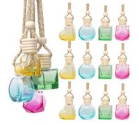 Cimeton 12PCS 4 Shapes 8ML Hanging Car Air Freshener Diffuser Car Air Fresheners Hanging Bottle with Wooden Cap and Rope Empty Clear Glass Essential Diffuser Oil for Cars Decor