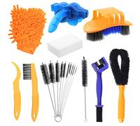 Cimeton 19Pcs Bike Cleaning Brush Tool Kit, Including 10Pcs Stainless Steel Tarpered Detail Brushes and 1Pc White Sponge, Professional Bicycle Chain Cleaner for Mountain Road City Bike Folding Bike