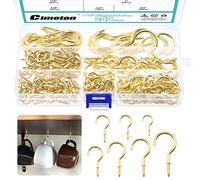 Cimeton 205Pcs 7Sizes Cup Hooks Kit - Gold Steel & Vinyl Coated Cup Screw Hooks for Hanging (1-1/4", 1", 7/8", 5/8", 3/4", 1/2", 1-1/2")