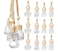 Cimeton 20PCS 4 Shapes 8ML Hanging Car Air Freshener Diffuser Car Air Fresheners Hanging Bottle with Wooden Cap and Rope Empty Clear Glass Essential Diffuser Oil for Cars Decor