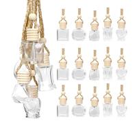 Cimeton 20PCS 5 Shapes 8ML Hanging Car Air Freshener Diffuser Car Air Fresheners Hanging Bottle with Wooden Cap and Rope Empty Clear Glass Essential Diffuser Oil for Cars Decor