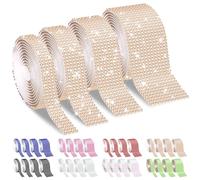 Cimeton 4 Rolls 1 Yard Champagne Rhinestone Ribbon Self Adhesive Crystal Rhinestone Ribbon Self Adhesive Diamond Bling Diamond Sticker Crystal Self for DIY Crafts Decoration