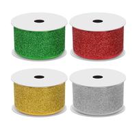 Cimeton 4 Rolls Metallic Glitter Shimmer Wired Edge Ribbon Assortment Kits Include Red/Green/Silver/Sparkle Christmas Ribbon Golden Glitter for Wreaths Gift Wrapping(2 Inch x 10 Yard)