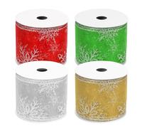 Cimeton 4 Rolls Snowflake Glitter Wired Ribbon 2.5 inch Wide 10 Yards Long Glitter Snowflakes Wired Ribbons Christmas Snowflakes Ribbon Organza for Wreaths Gift Wrapping(Red/Gold/Silver/Green)