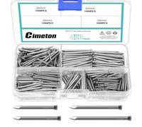 Cimeton 400PCS 4 Sizes Finishing Nails Assortment Kits 26MM 28MM 30MM 35MM Hand-Drive Hardware Carbon Steel Nail Silver Hardware Nails Lost Head Nail for Hanging