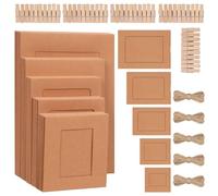 Cimeton 50Pcs Brown Paper Picture Frames 3" 4" 5" 6" 7" Cardboard Picture Frames Kit with Wooden Clips and String Paper Photo Frame DIY Cardboard Photo Frames for Wall Decor