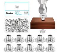 Cimeton 50PCS M6 T Nut 4-Pronged Tee Nut Four Claw Nuts Threaded Inserts for Woodworking Furniture Fastener(Nickel Plating)