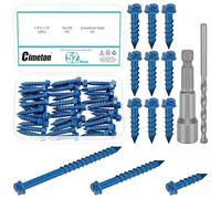 Cimeton 52PCS 1/4” x 1-1/4” Blue Slotted Hex Washer Head Concrete Screws Anchor Self Tapping Cement Screws with Drill Bit Assortment Kit for Anchoring to Masonry Block Brick