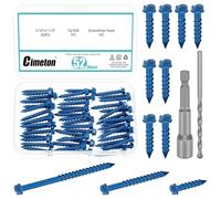 Cimeton 52PCS 3/16” x 1-1/4” Blue Slotted Hex Washer Head Concrete Screws Anchor Self Tapping Cement Screws with Drill Bit Assortment Kit for Anchoring to Masonry Block Brick