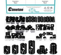 Cimeton 60PCS Black Metric M6 Barrel Nuts Cross Dowels Slotted Nut Kit with 4-Pronged Tee Nut Wood Inserts Bolt for Wood Furniture