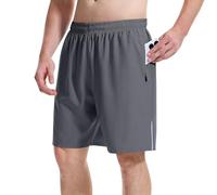 Cimic Men's Casual Shorts Quick Drying Gym Lightweight Workout Running or Training Shorts with Zipper Pockets-D3050-Dark Gray-L