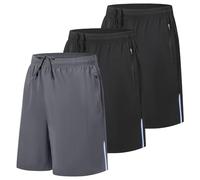 Cimic Men's Casual Shorts Quick Drying Gym Lightweight Workout Running or Training Shorts with Zipper Pockets-D3050-2Black 1DarkGray-M