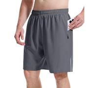Cimic Men's Casual Shorts Quick Drying Gym Lightweight Workout Running or Training Shorts with Zipper Pockets-D3050-Dark Gray-2XL