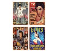 Cimily 4 PCS Elvis Presley Tin Retro Sign Vintage Poster Plaque Wall Decor for Bar Cafe Garden Bedroom Office Hotel 20x30 Cm