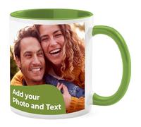 Cimpress Ceramic Personalised Photo Mug - Custom Mug with Your Name, Logo, or Image, 325 ml, Coloured Inner and Handle, Custom Gift or Promotional Product, Ideal for Business or Personal Uses (Green)