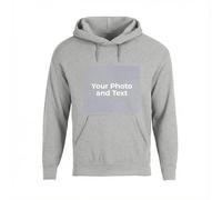 Cimpress Personalised Hoodie for Men, Print with your own photo, logo or text, Hooded Sweatshirt, Front print, For events, birthdays, S, Heather Grey